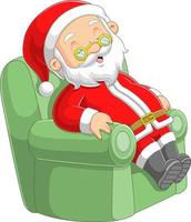 The old Santa claus is sitting and sleeping on the big comfortable sofa vector