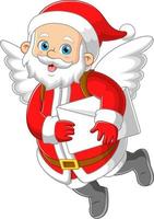 Santa claus flying with using wings costume and carrying envelope vector