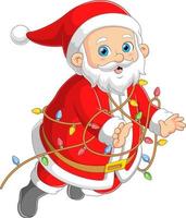 Santa Claus carrying bulb to decoration vector