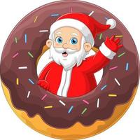 Santa claus in big doughnut vector