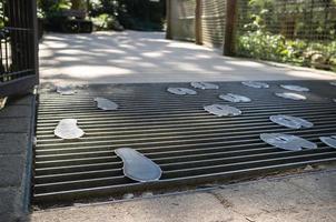 mesh bridge with metal footprints on a walkway in a petting zoo photo