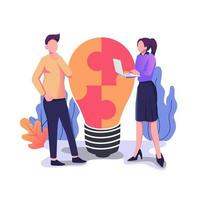 People with light bulb puzzle business concept vector