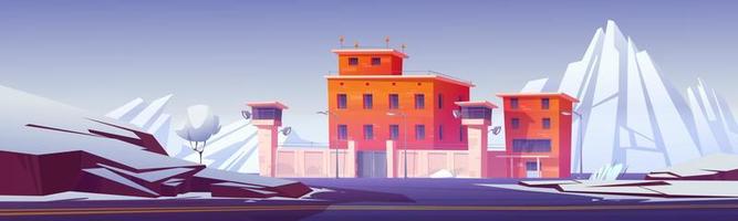 Prison, jail with fence and watchtowers in winter vector