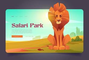 Safari park banner with cute lion in savannah vector