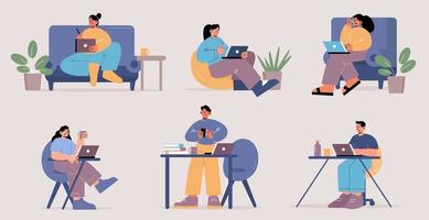 People work at home office or cozy workplace vector