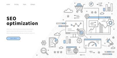 SEO optimization line art landing page, business vector