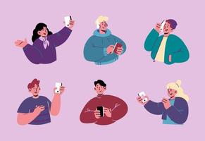 People using mobile phone, talking on smartphone vector