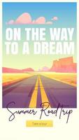 Summer road trip cartoon web banner, empty highway vector