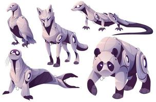 animales mecánicos, águila, panda, perro, robots de foca vector