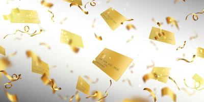 Abstract background gold credit cards and confetti vector