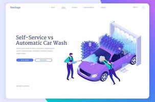 Self-service, automated car wash isometric landing vector
