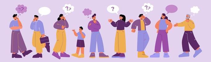 People with speech bubbles and questions, asking vector