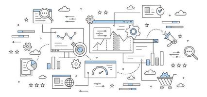 SEO optimization background with doodle icons vector