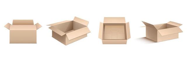 Empty cardboard boxes, open carton package vector