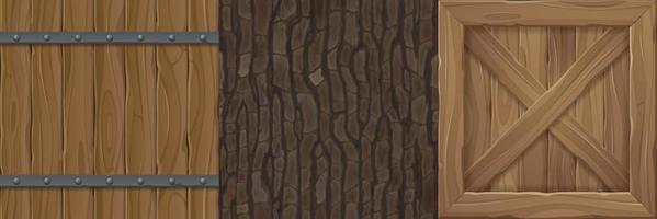 Wooden textures for game wood barrel, fence planks vector