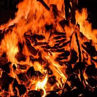 Fire flames on black background, Blaze fire flame texture background, Beautifully, the fire is burning, Fire flames with wood and cow dung bonfire photo