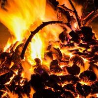 Fire flames on black background, Blaze fire flame texture background, Beautifully, the fire is burning, Fire flames with wood and cow dung bonfire photo