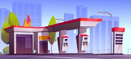 Gas station with oil pump, refill petrol service vector