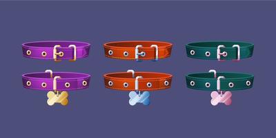 Dog collars with bone and clasp, pet accessories vector