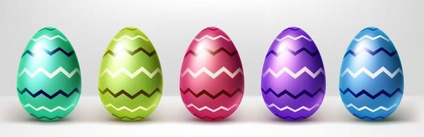 coloridos huevos de pascua con patrón de líneas en zigzag vector