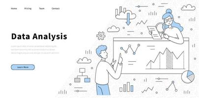 Data analysis doodle landing page, business risks vector