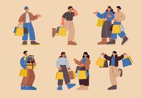 People with shopping bags and gift boxes vector
