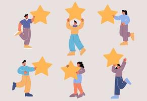 People holding stars, rating, consumer feedback vector