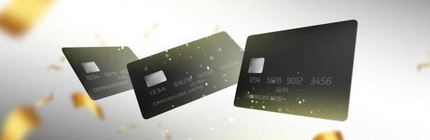 tarjetas de crédito de plástico negro y cintas doradas vector