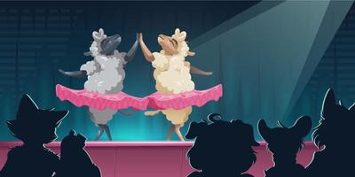 teatro de animales con ovejas en tutú bailando ballet