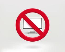 Forbidden for gadgets concept with monitor icon. 3d vector illustration