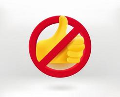 Not good concept with thumbs up icon. 3d vector illustration