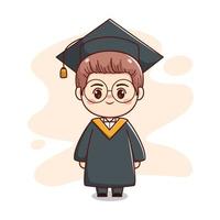 happy graduation handsome boy with cap, gown and glasses cute kawaii chibi cartoon character illustration vector