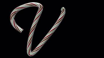 Glossy animated candy cane Christmas text typeface with alpha the character W video