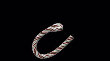 Glossy animated candy cane Christmas text typeface with alpha the character E video