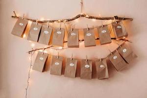 Advent calendar before christmas. Gifts for Christmas. Interesting decoration for Christmas gifts. photo