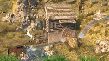 Water mill with various animals. 3d and 2d animation together. video