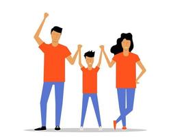 The family team goes in for sports together. Dad, mom and son healthy lifestyle and outdoor play. vector