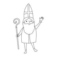 dibujo de san nicolás garabato lindo personaje de dibujos animados sinterklaas ilustración vectorial aislado sobre fondo blanco. página para colorear, dibujo del contorno de la línea de contorno de San Nicolás vector