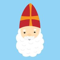 Saint Nicholas or Sinterklaas cute doodle portrait. vector illustration of St Nick head with hat. Children Christmas character old man bishop