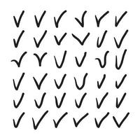 Set of sketch hand drawn thick check marks, V sign vector set isolated on white background. Different checklist marks icons