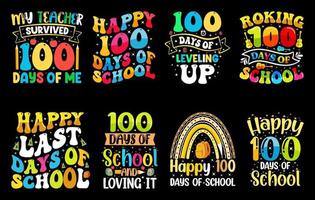 Paquete de camisetas de 100 días de escuela, conjunto de diseño de camisetas de cien días vector