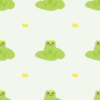 lindas ranas de dibujos animados. sapos verdes enamorados. personajes animales vectoriales patrón sin costuras de dibujo de sapo anfibio. diseño infantil para ropa de bebé, ropa de cama, textiles, impresión, papel tapiz. vector