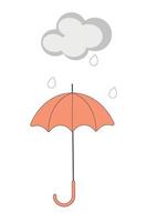 A gray cloud and raindrops over an umbrella. Vector illustration on a white background.