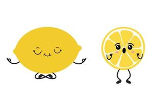 A yellow lemon icon in the style of kawaii. Vector illustration isolated on a white background.