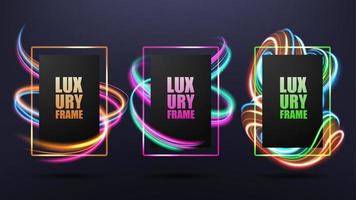Modern frames with dynamic neon glowing lines, Design element for business cards, gift cards, invitations, flyers, brochures. Vector Illustration