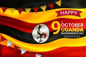 Happy Independence Day of Uganda with Waving Flag Background. Vector Illustration