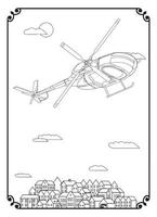 Airplane And City Coloring Page For Adult vector