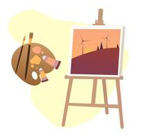 drawing set. easel, paints and brushes vector