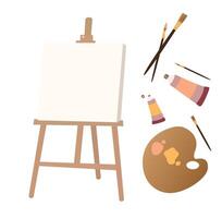 drawing set. easel, paints and brushes vector