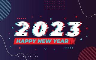 feliz año nuevo 2023, logotipo 2023 con plantilla vectorial de efecto de falla, aplicable para diseño de banner, calendario, invitación, volante de fiesta, etc. vector